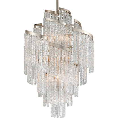 Mont Blanc 13 Light Chandelier by Corbett in modern silver leaf. Made from hand-crafted iron in a modern style.