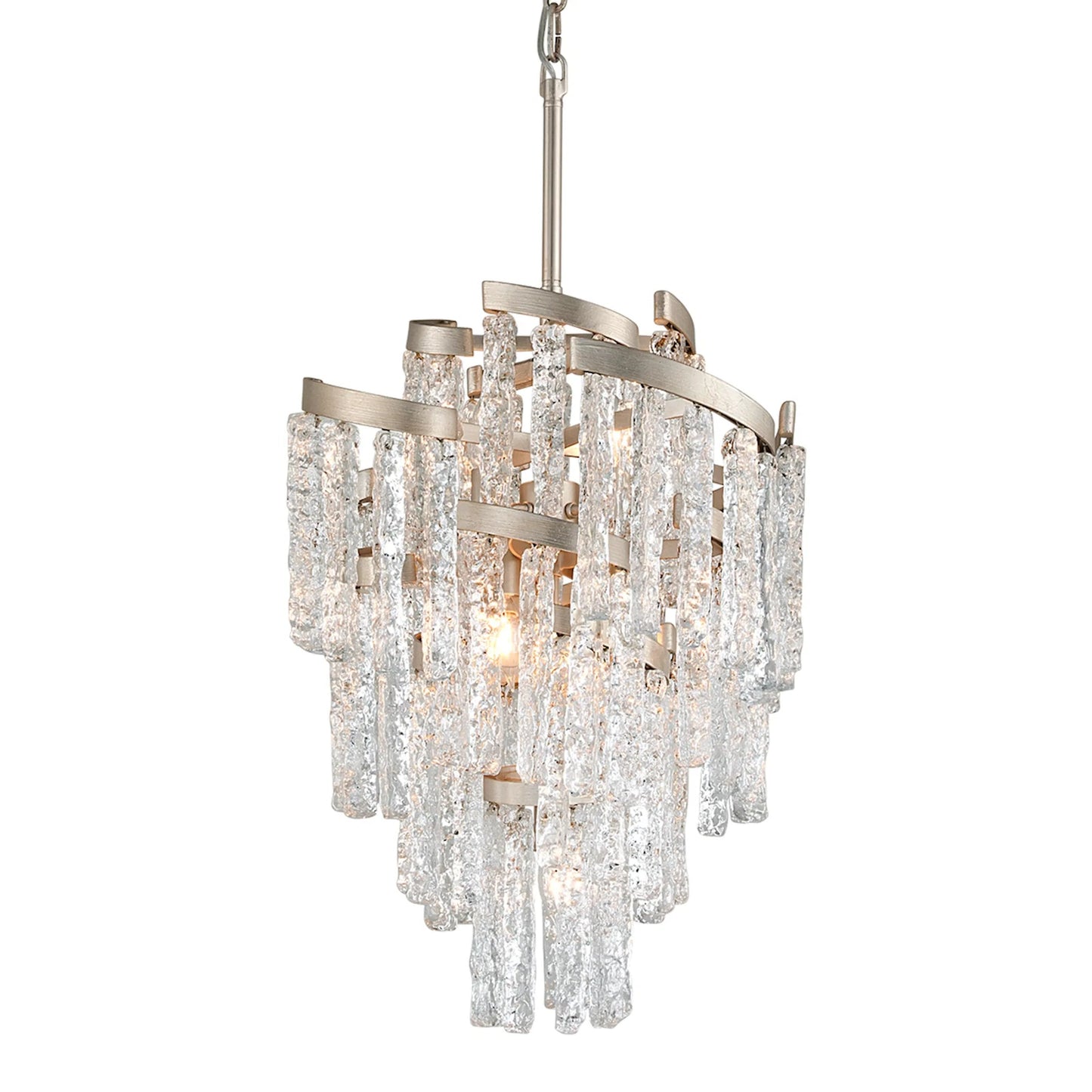 002 S-309407 | Additional Silo | Mont Blanc 7 Light Chandelier by Corbett in modern silver leaf. Made from hand-crafted iron in a modern style.