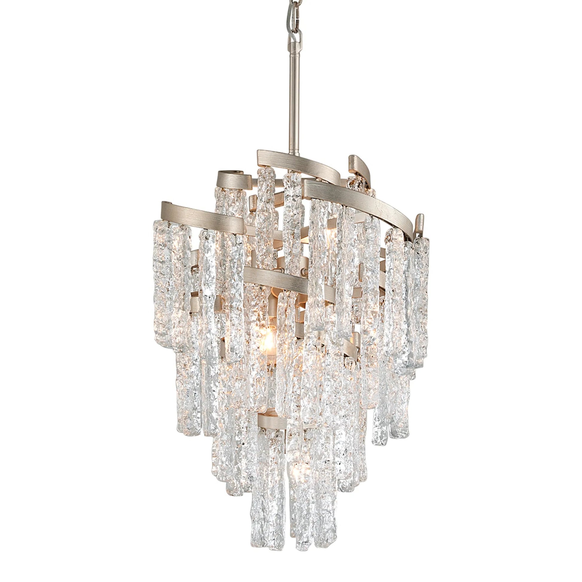 Mont Blanc 7 Light Chandelier by Corbett in modern silver leaf. Made from hand-crafted iron in a modern style.