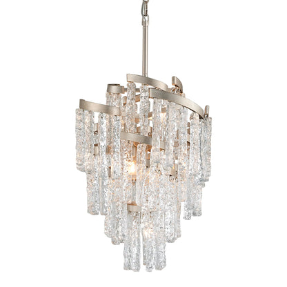 Mont Blanc 7 Light Chandelier by Corbett in modern silver leaf. Made from hand-crafted iron in a modern style.