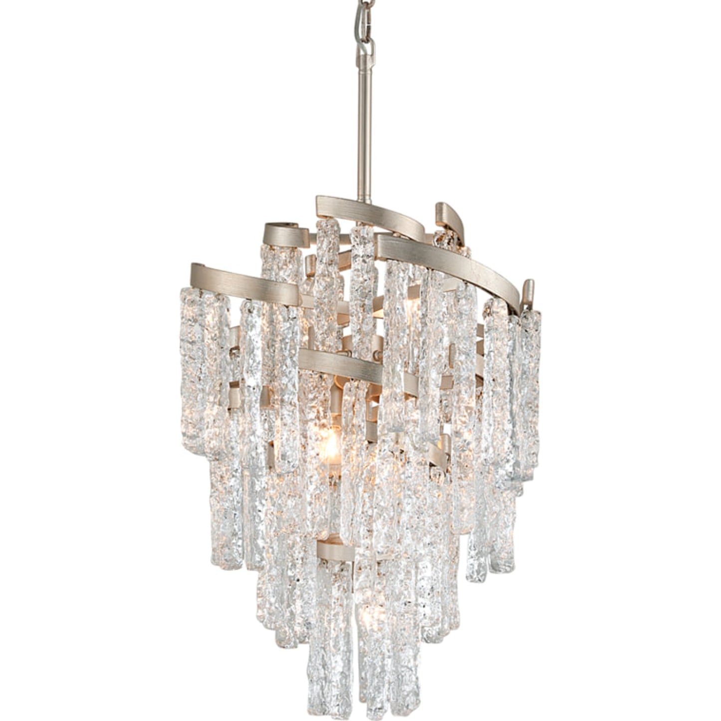 001 S-309407 | Additional Silo | Mont Blanc 7 Light Chandelier by Corbett in modern silver leaf. Made from hand-crafted iron in a modern style.