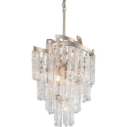 Mont Blanc 7 Light Chandelier by Corbett in modern silver leaf. Made from hand-crafted iron in a modern style.