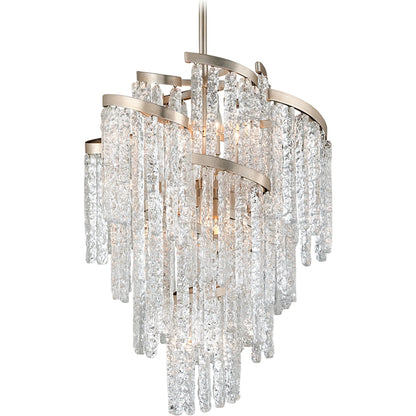 Mont Blanc 9 Light Chandelier by Corbett in modern silver leaf. Made from hand-crafted iron in a modern style.
