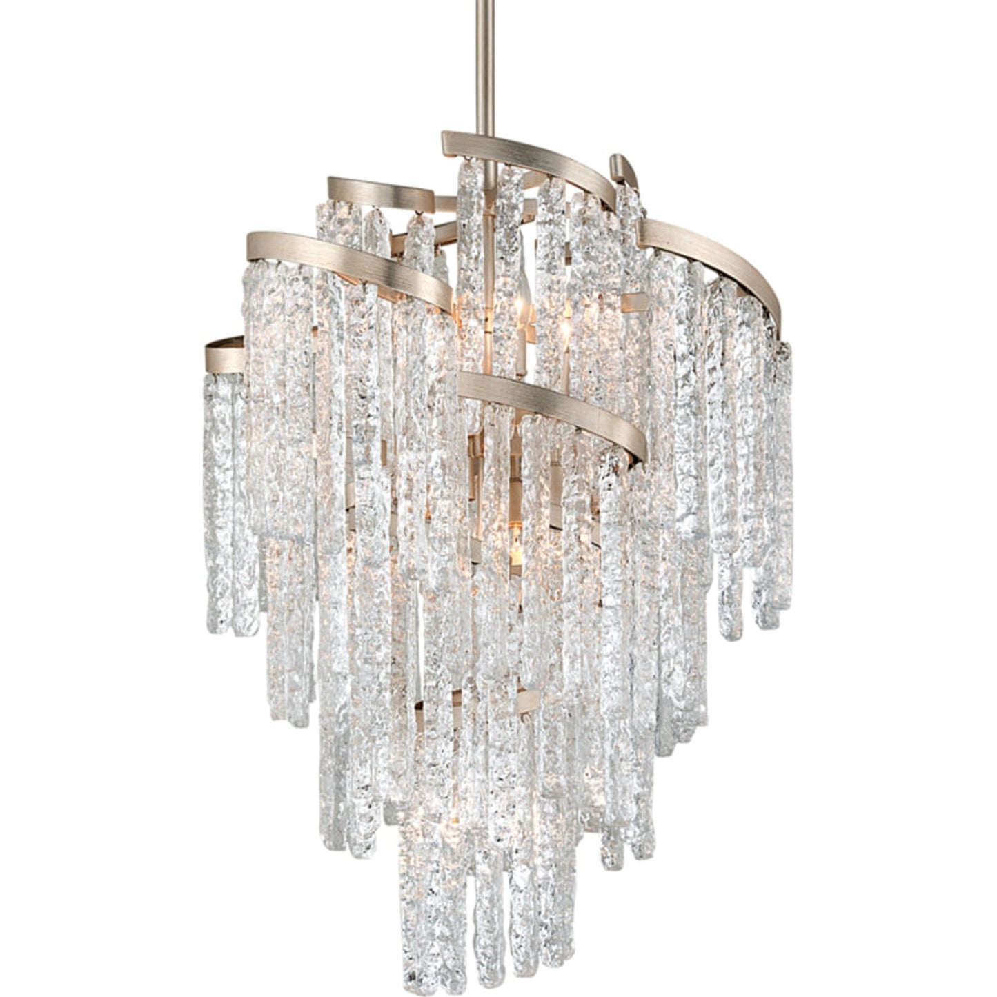 001 S-309408 | Additional Silo | Mont Blanc 9 Light Chandelier by Corbett in modern silver leaf. Made from hand-crafted iron in a modern style.