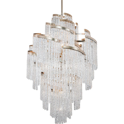 Mont Blanc 25 Light Chandelier by Corbett in modern silver leaf. Made from hand crafted iron in a modern style.
