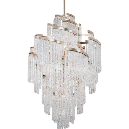 Mont Blanc 25 Light Chandelier by Corbett in modern silver leaf. Made from hand crafted iron in a modern style.