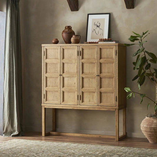 Tamara Cabinet by Four Hands in worn oak, worn oak veneer. Made from solid oak, thick oak veneer in a unique style.