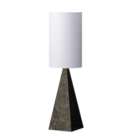 Banner Floor Lamp by Four Hands in oxidized brass steel, black cord, ivory slubbed linen. Made from stainless steel, thermoplastic, 90% polyester, 10% cotton in a unique style.