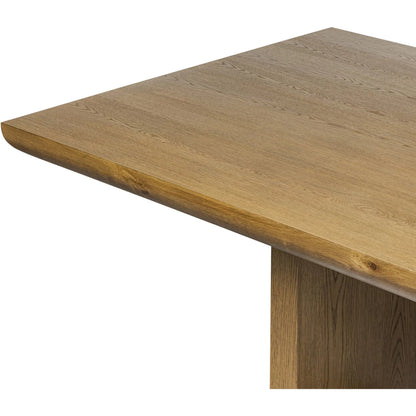 Garrett Dining Table by Four Hands in amber oak thin veneer. Made from oak veneer, solid oak in a unique style.