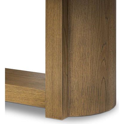 Garrett Dining Table by Four Hands in amber oak thin veneer. Made from oak veneer, solid oak in a unique style.