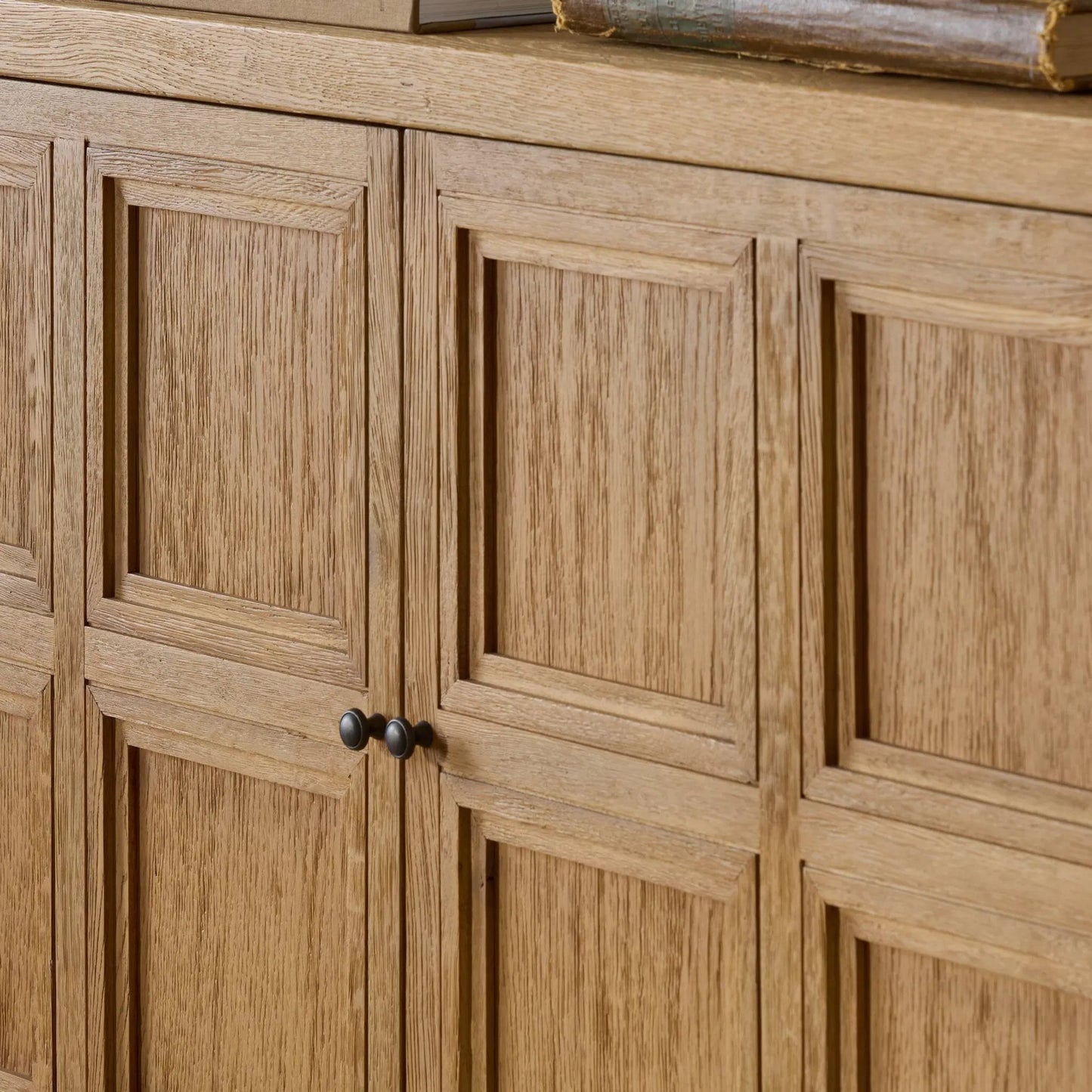013 SI-2635360 | Closeup | Tamara Sideboard by Four Hands in worn oak veneer. Made from thick oak veneer, solid oak in a unique style.