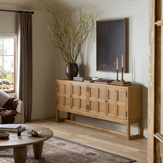 Tamara Sideboard by Four Hands in worn oak veneer. Made from thick oak veneer, solid oak in a unique style.