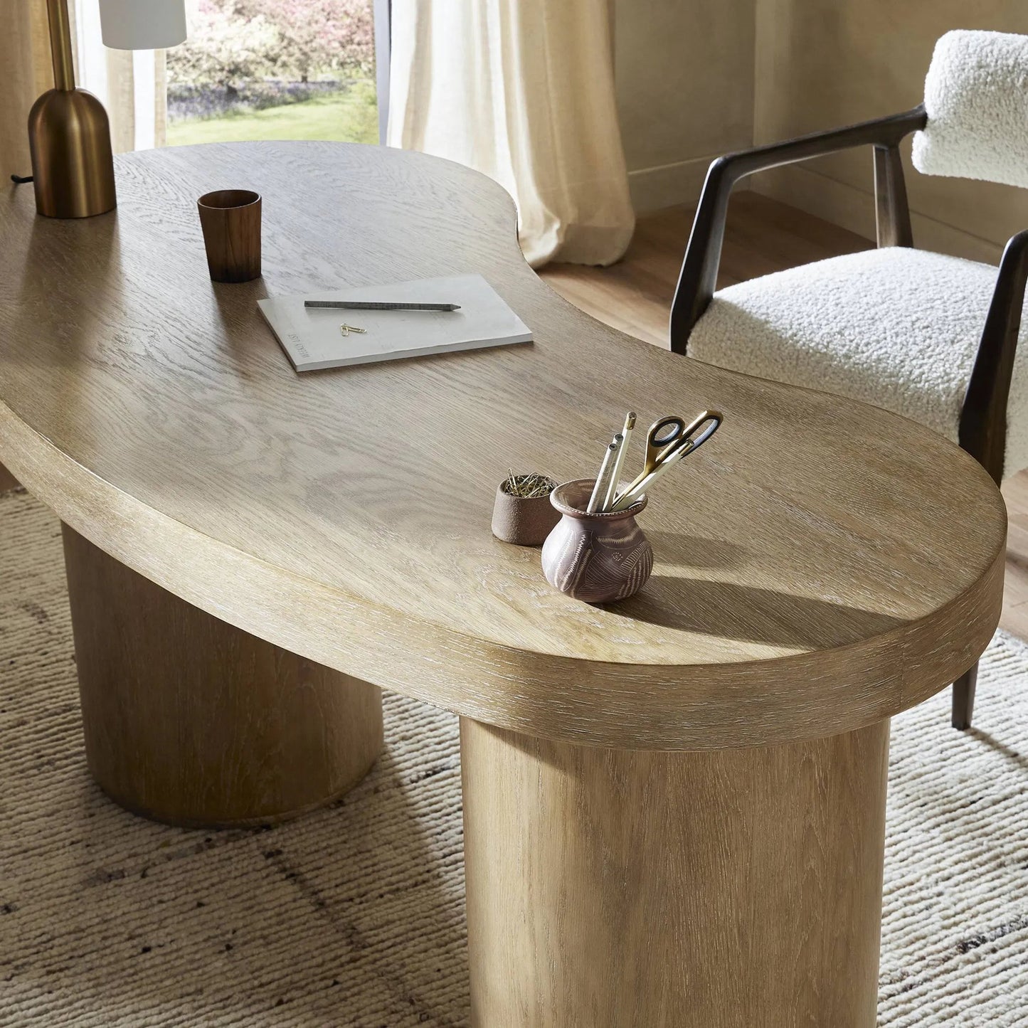 007 SI-2320149 | Closeup | Leeds Desk by Four Hands in blonde oak veneer. Made from oak veneer in a transitional style.