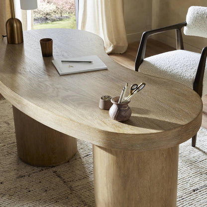 Leeds Desk by Four Hands in blonde oak veneer. Made from oak veneer in a transitional style.