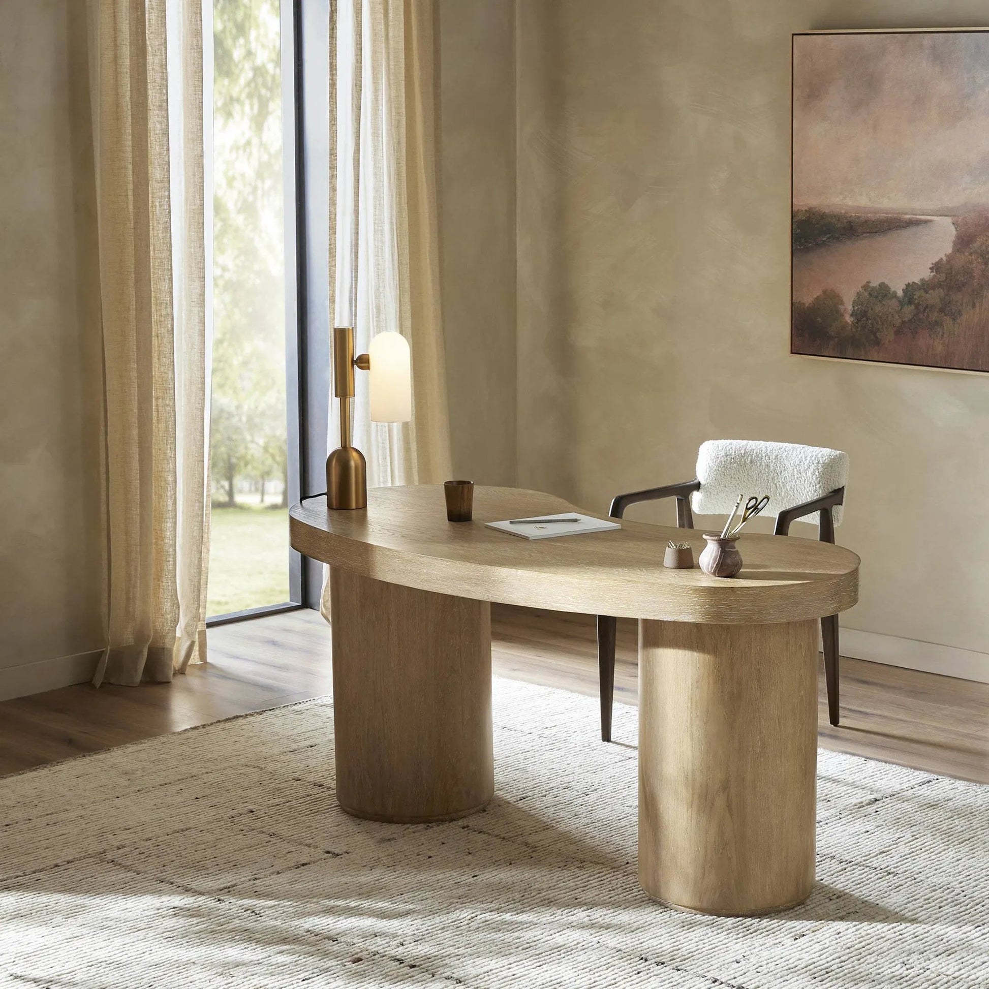 Leeds Desk by Four Hands in blonde oak veneer. Made from oak veneer in a transitional style.