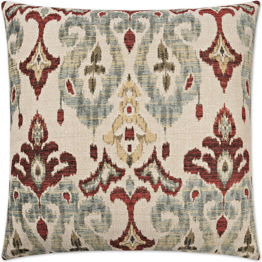 Sandoa by DV Kap Home in red, turquoise, teal. Made from 47% polyester chenille, 33% polyester, 20% cotton in a traditional style.