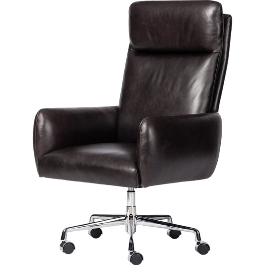Wayland Desk Chair by Four Hands in sonoma black, polished stainless steel. Made from top grain leather, stainless steel in a unique style.