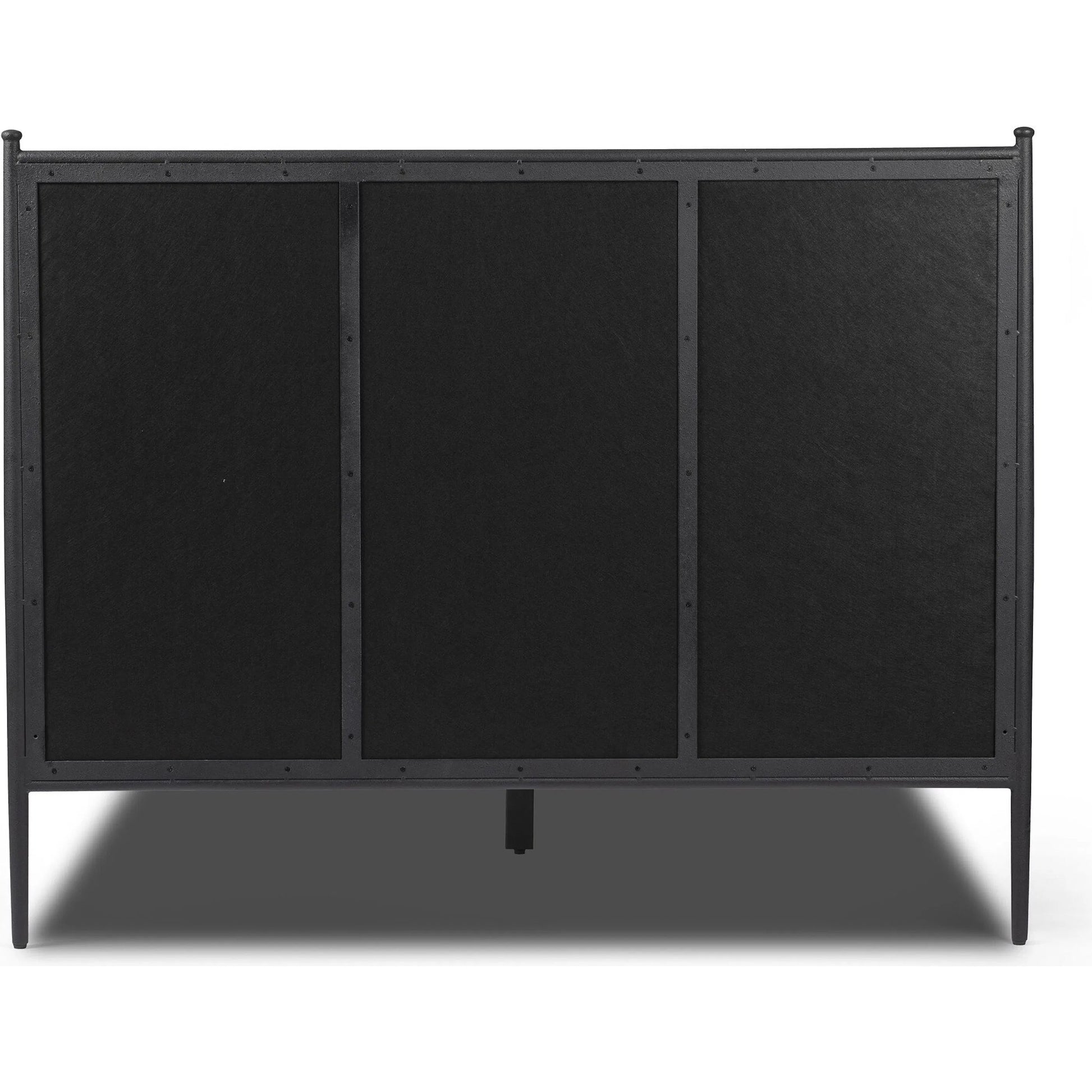 Xander Bed by Four Hands in savoy parchment, textured black iron. Made from 54% polyester, 36% viscose (rayon), 10% flax/linen, iron in a unique style.