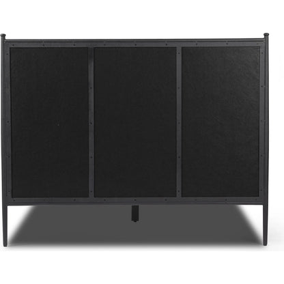 Xander Bed by Four Hands in savoy parchment, textured black iron. Made from 54% polyester, 36% viscose (rayon), 10% flax/linen, iron in a unique style.