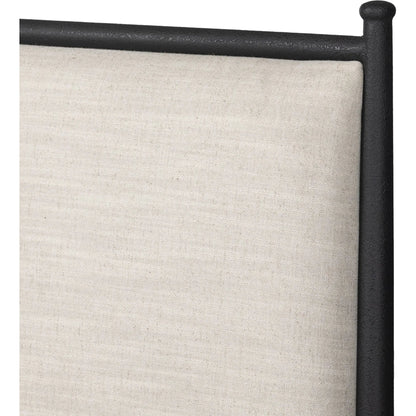 Xander Bed by Four Hands in savoy parchment, textured black iron. Made from 54% polyester, 36% viscose (rayon), 10% flax/linen, iron in a unique style.