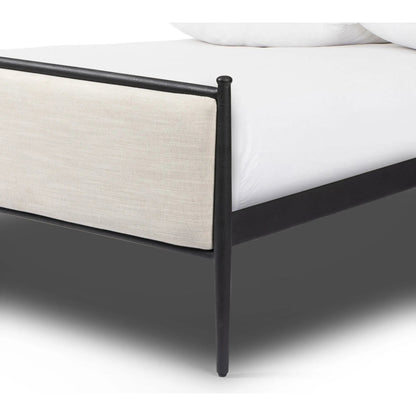 Xander Bed by Four Hands in savoy parchment, textured black iron. Made from 54% polyester, 36% viscose (rayon), 10% flax/linen, iron in a unique style.