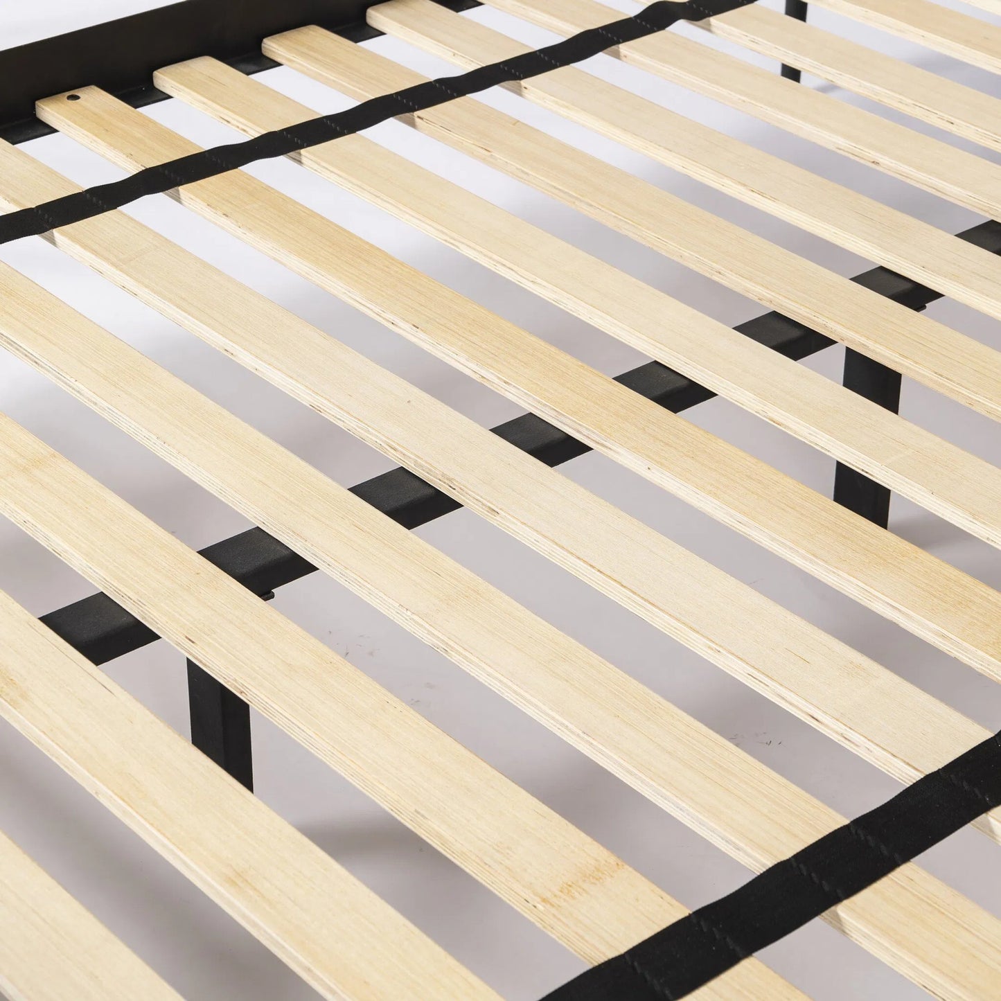 009 SI-2377061 | Closeup | Xander Bed by Four Hands in savoy parchment, textured black iron. Made from 54% polyester, 36% viscose (rayon), 10% flax/linen, iron in a unique style.