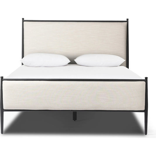001 SI-2377061 | Additional Silo | Xander Bed by Four Hands in savoy parchment, textured black iron. Made from 54% polyester, 36% viscose (rayon), 10% flax/linen, iron in a unique style.
