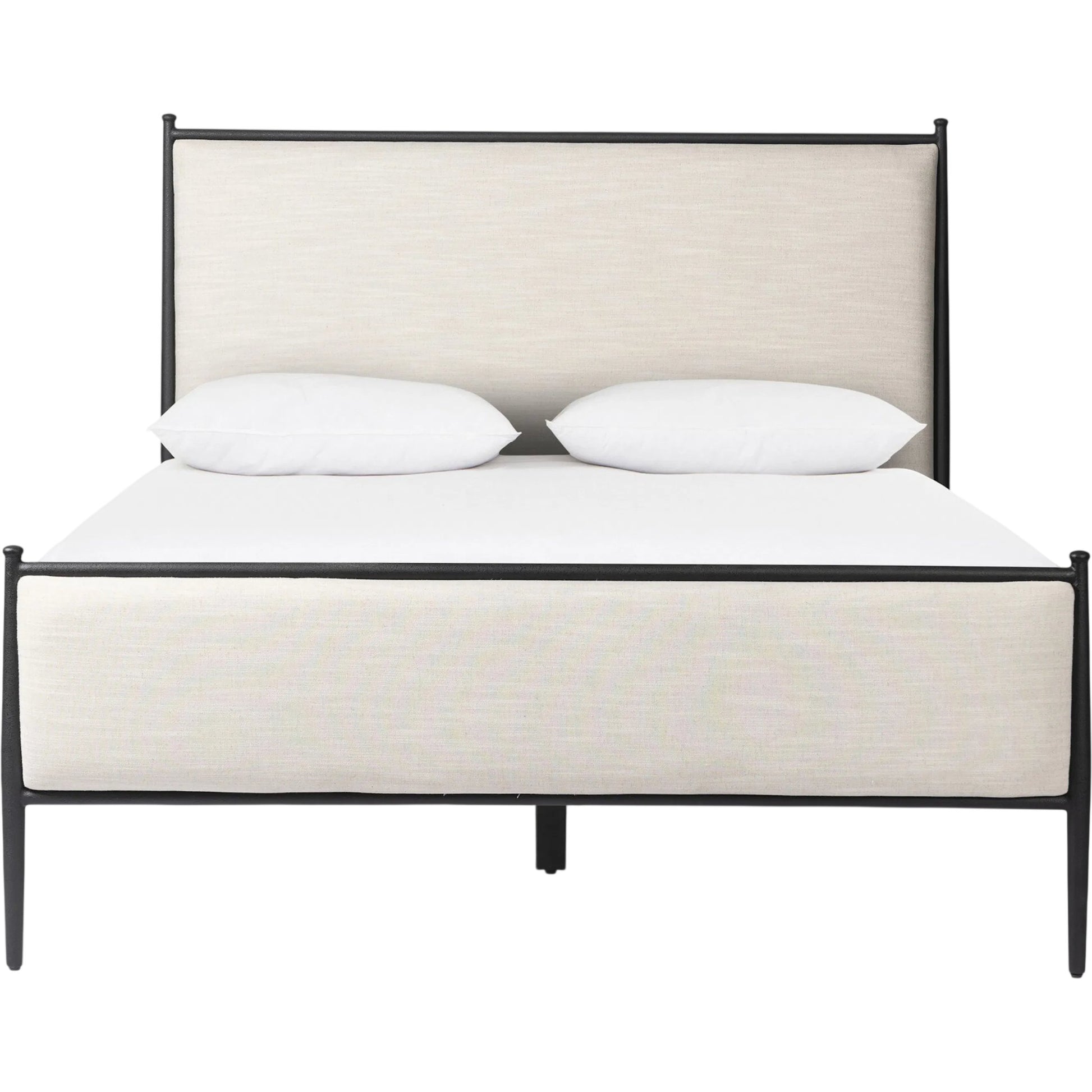 Xander Bed by Four Hands in savoy parchment, textured black iron. Made from unique in a transitional style.