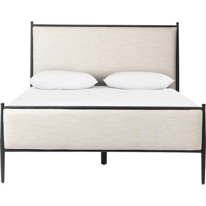 Xander Bed by Four Hands in savoy parchment, textured black iron. Made from unique in a transitional style.