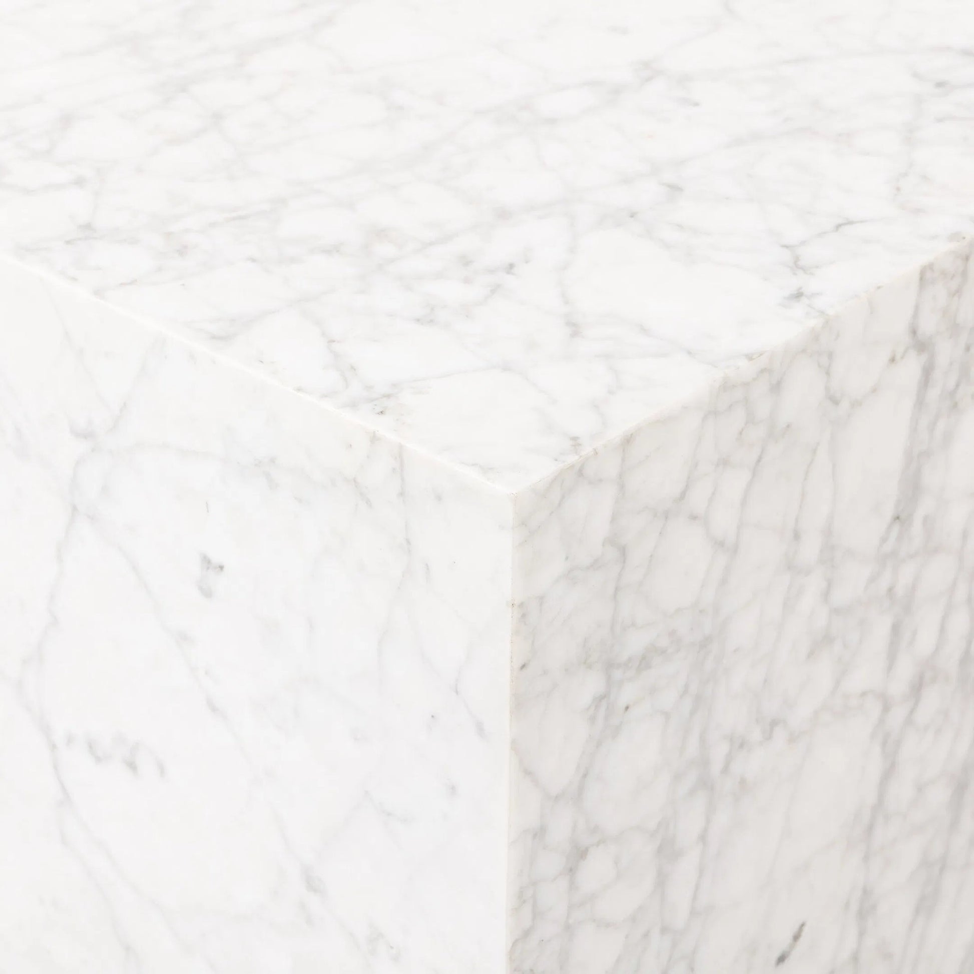 Hunter End Table by Four Hands in white carrara marble. Made from carrara solid in a modern style.