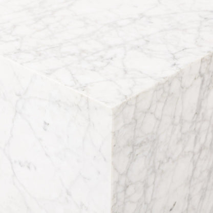 Hunter End Table by Four Hands in white carrara marble. Made from carrara solid in a modern style.