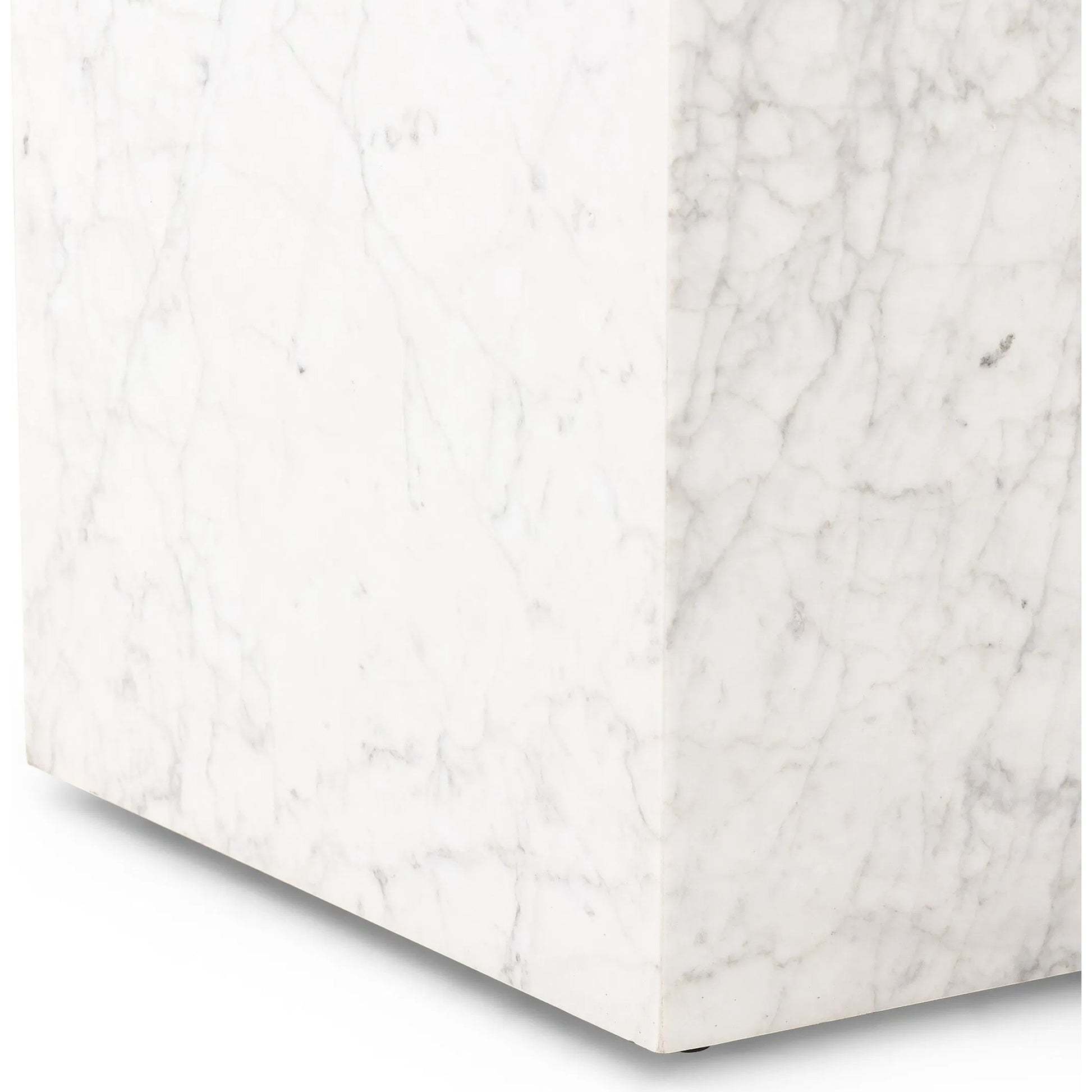 Hunter End Table by Four Hands in white carrara marble. Made from carrara solid in a modern style.