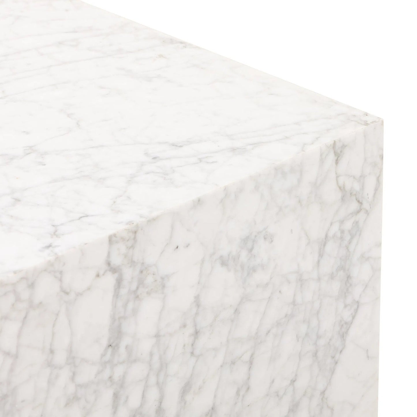 005 SI-2320121 | Closeup | Hunter End Table by Four Hands in white carrara marble. Made from carrara solid in a modern style.