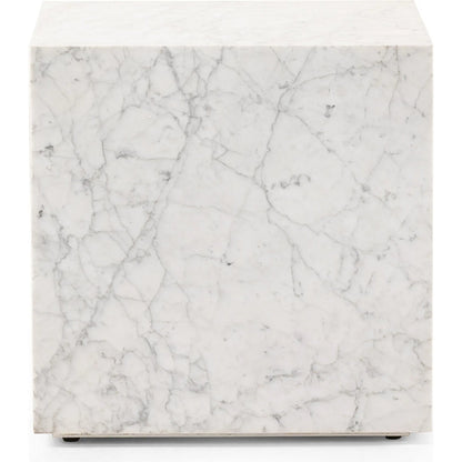 Hunter End Table by Four Hands in white carrara marble. Made from carrara solid in a modern style.