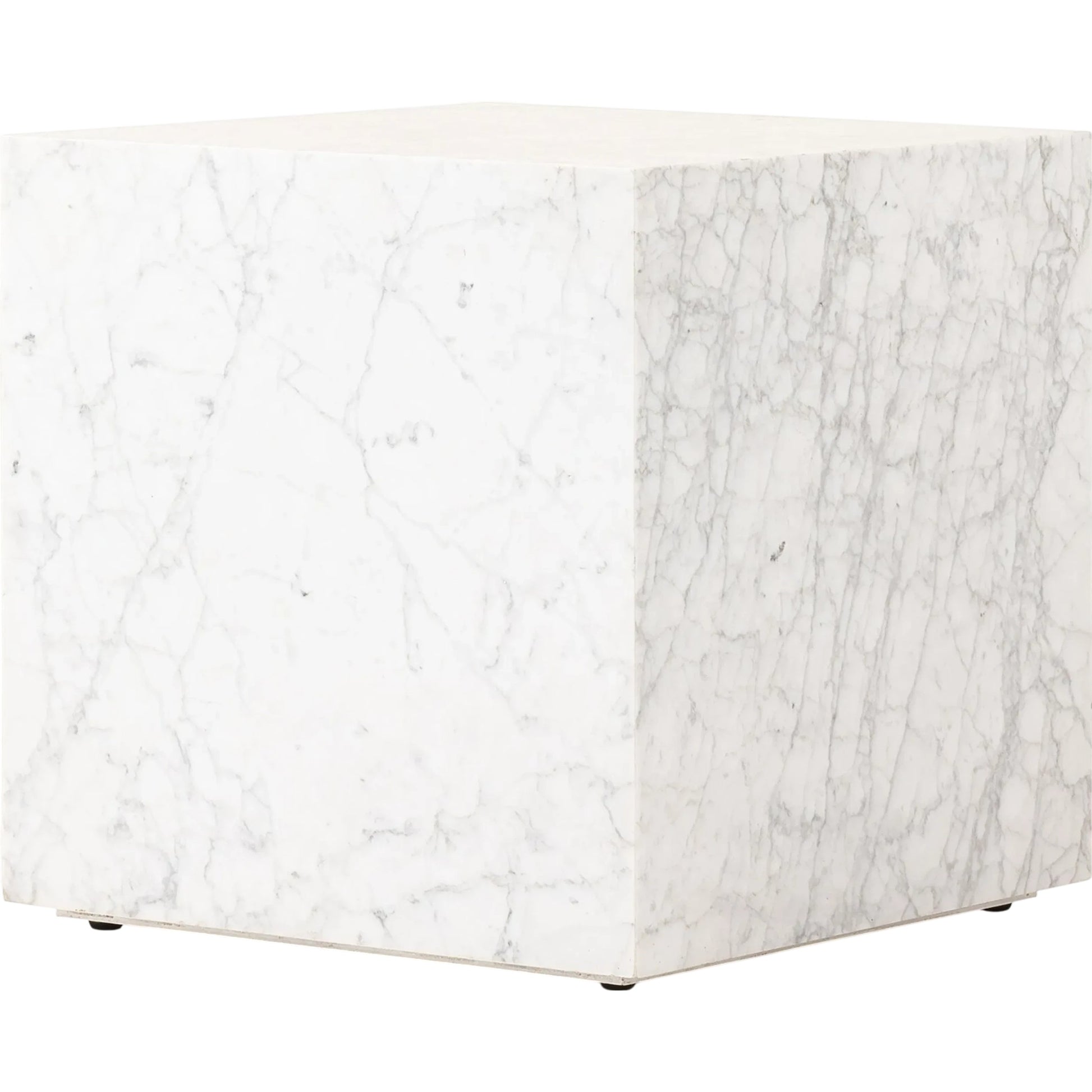 Hunter End Table by Four Hands in white carrara marble. Made from carrara solid in a modern style.