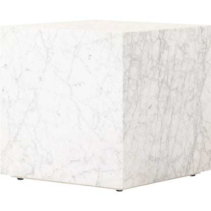 Hunter End Table by Four Hands in white carrara marble. Made from carrara solid in a modern style.