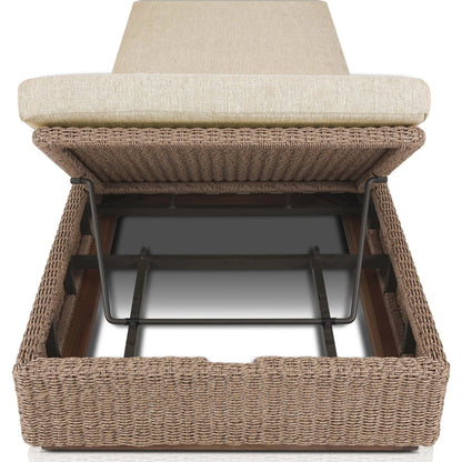 Lorelei Outdoor Chaise by Four Hands in alessi buff, stained toasted brown-fsc, faux dark hyacinth. Made from 100% polypropylene, solid fsc®-certified teak, 100% polyethylene in a rustic style.