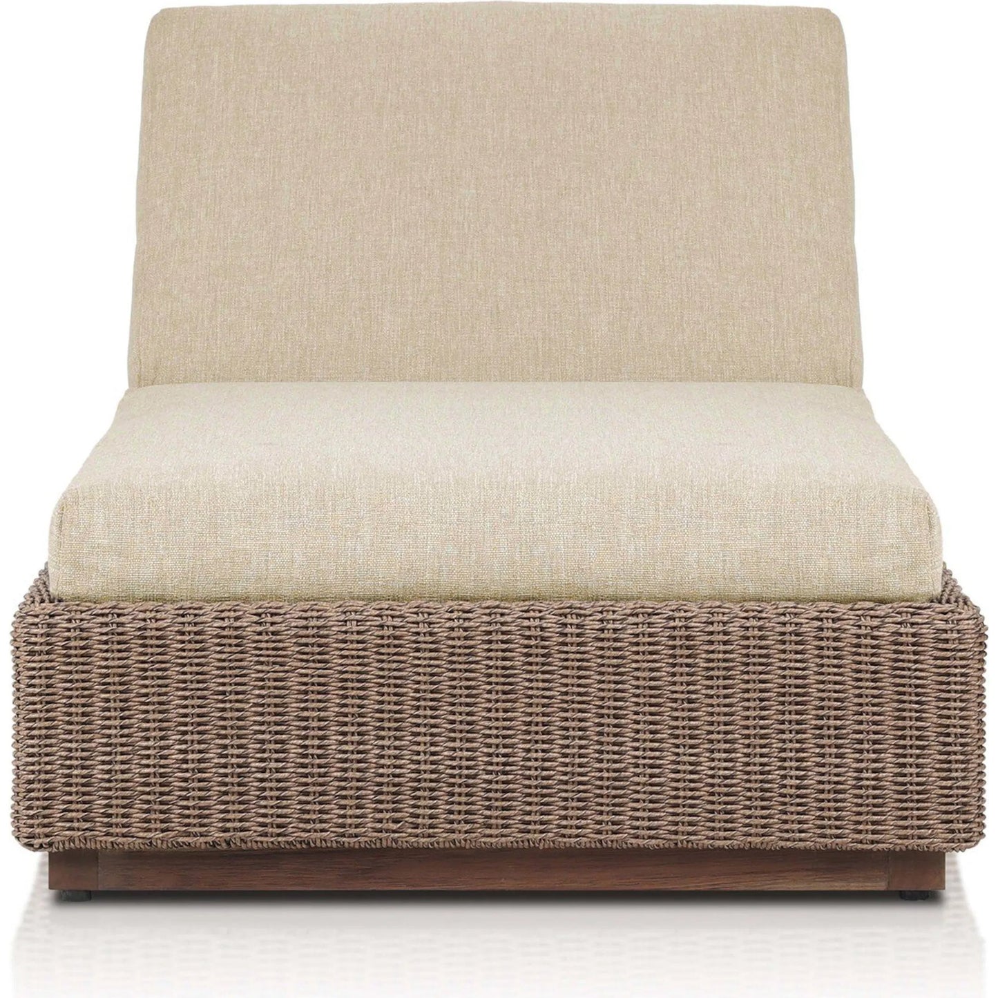 002 SI-2519233 | Additional Silo | Lorelei Outdoor Chaise by Four Hands in alessi buff, stained toasted brown-fsc, faux dark hyacinth. Made from 100% polypropylene, solid fsc®-certified teak, 100% polyethylene in a rustic style.