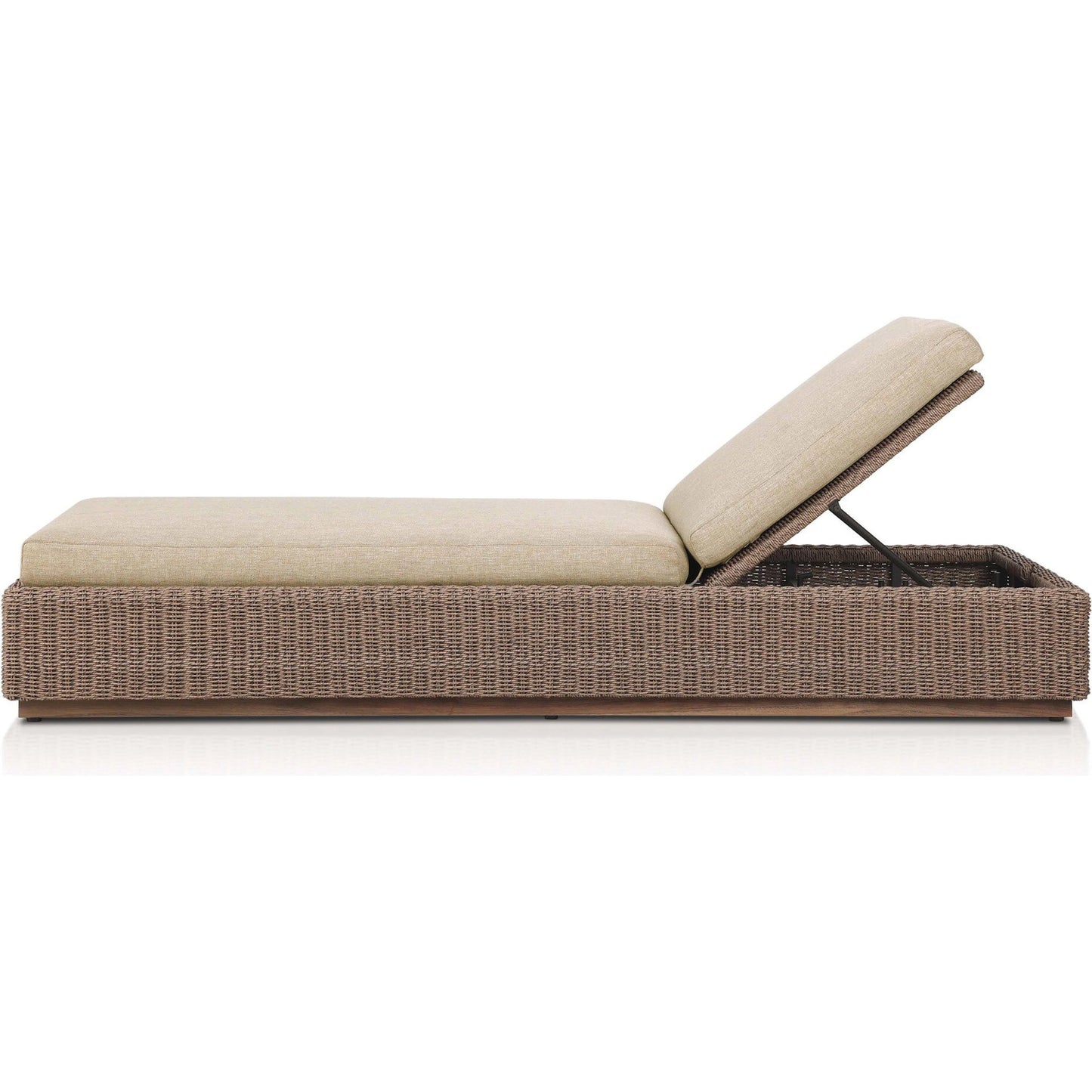 003 SI-2519233 | Additional Silo | Lorelei Outdoor Chaise by Four Hands in alessi buff, stained toasted brown-fsc, faux dark hyacinth. Made from 100% polypropylene, solid fsc®-certified teak, 100% polyethylene in a rustic style.