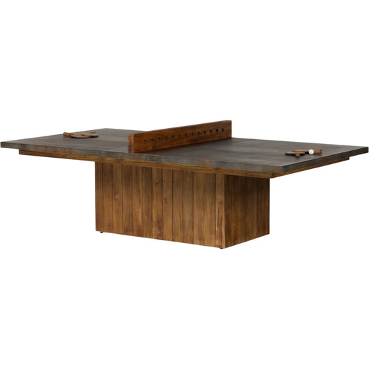 Outdoor Ping Pong Table by Four Hands in rust aluminum, toasted rustic teak. Made from aluminum, solid teak in a unique style.