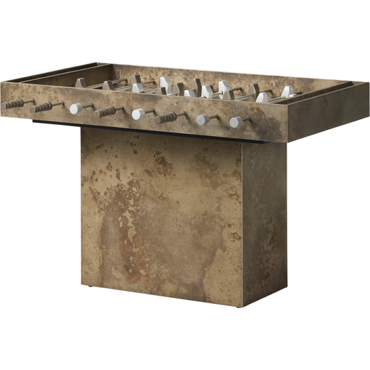Outdoor Foosball Table by Four Hands in oxidized aluminum, travertine. Made from aluminum, solid travertine in a unique style.