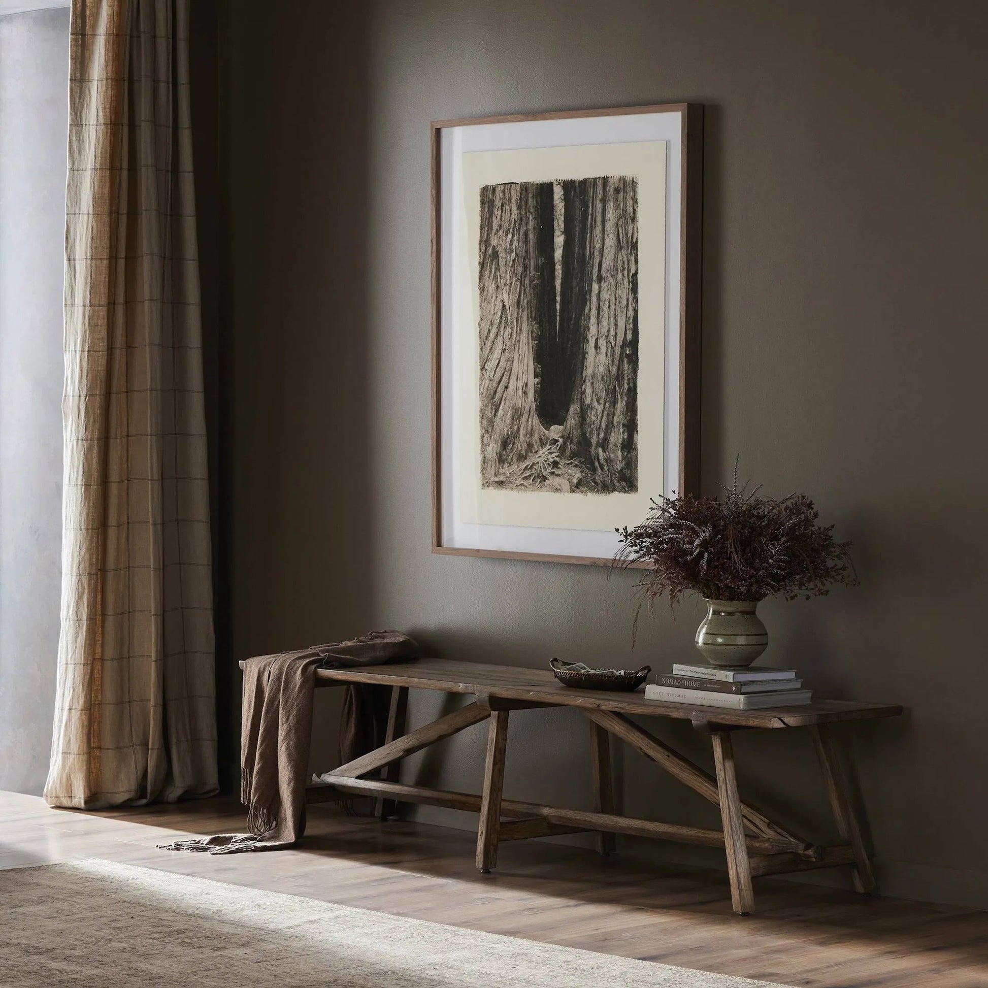 Elio Accent Bench by Four Hands in burnt bleached oak. Made from solid oak in a unique style.