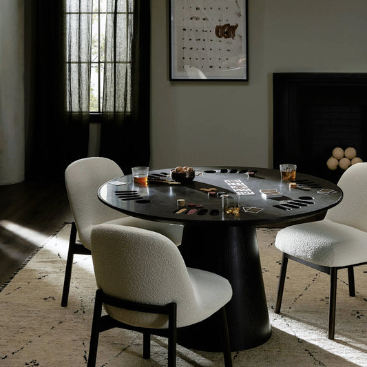 Skye Poker Table by Four Hands in washed black, bluestone. Made from solid oak, bluestone in a modern style.
