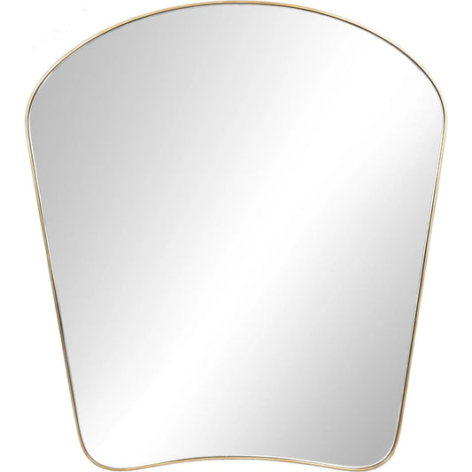Merona Mantel Mirror by Four Hands in polished brass. Made from aluminum, mirror in a unique style.