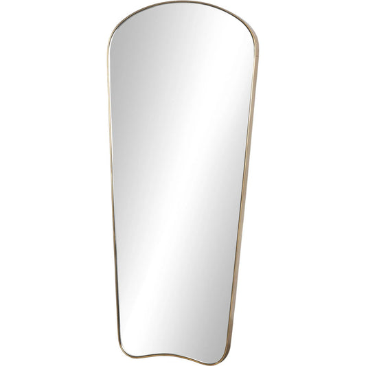 Merona Wall Mirror by Four Hands in polished brass. Made from aluminum, mirror in a transitional style.