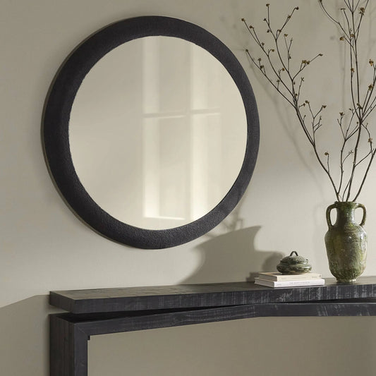 Grazia Wall Mirror by Four Hands in black plaster iron. Made from iron, mirror in a transitional style.