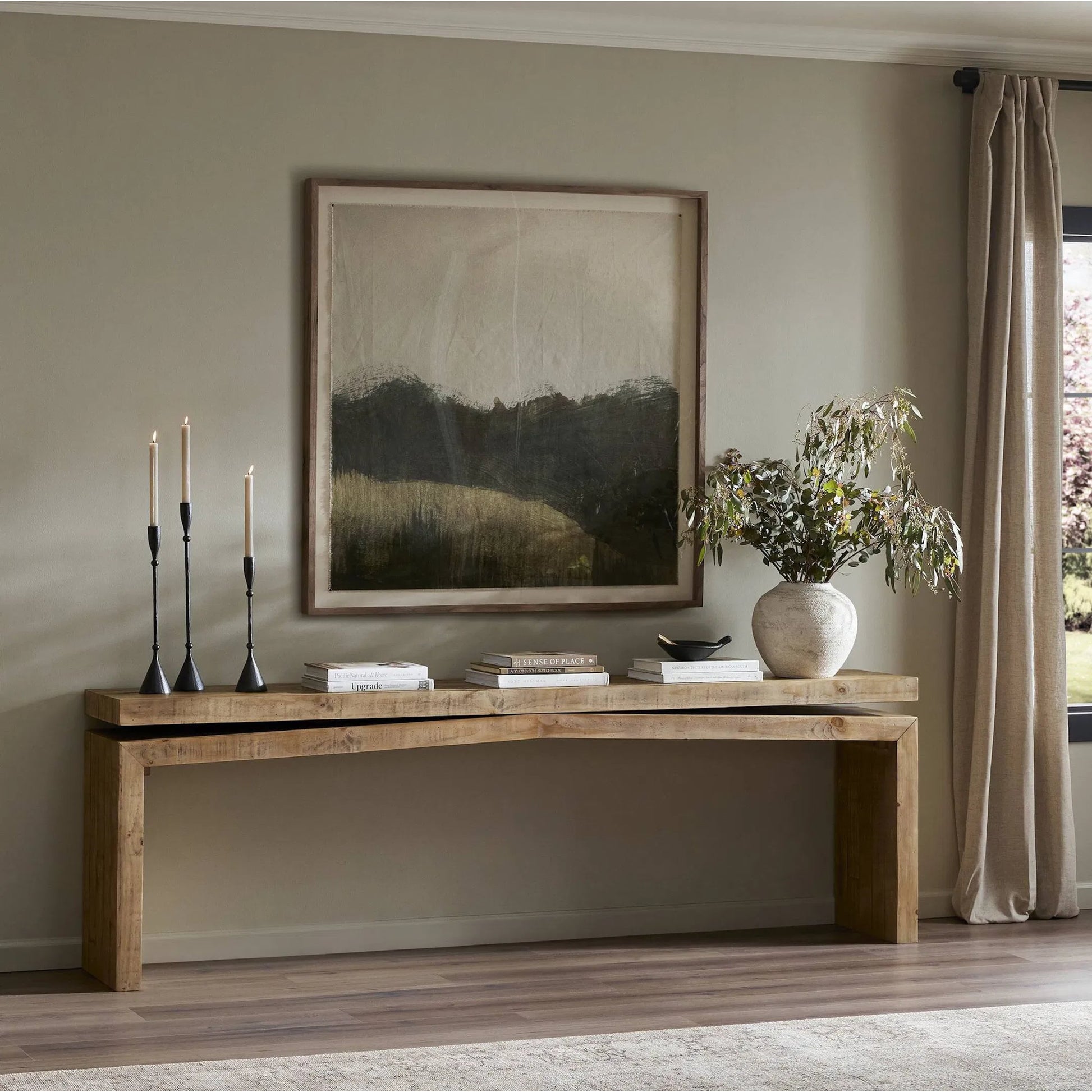 Matthes Large Console Table by Four Hands. Made from solid reclaimed pine in a modern style.
