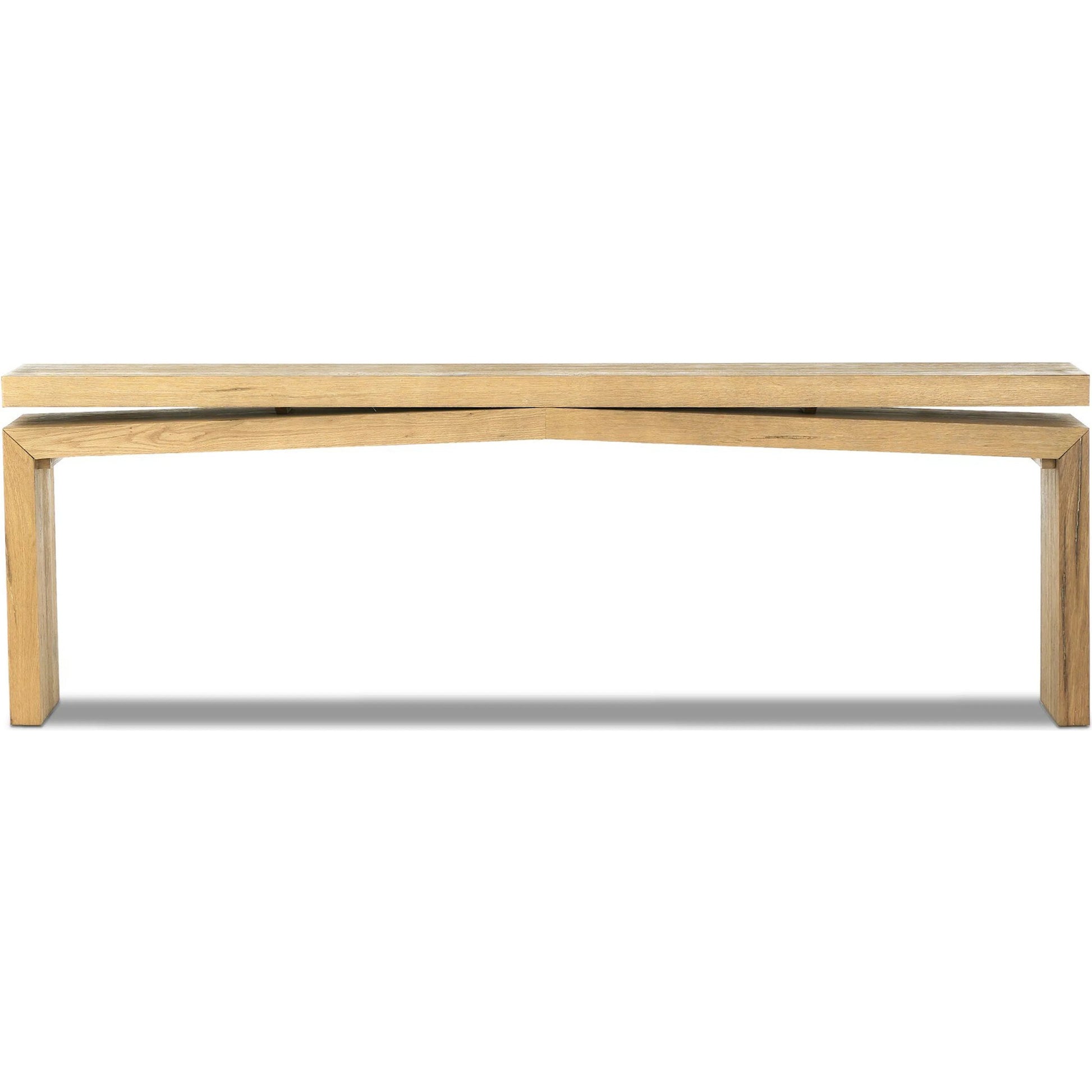 Matthes 94" Console Table by Four Hands in worn oak veneer. Made from thick oak veneer, dandy plywood in a unique style.