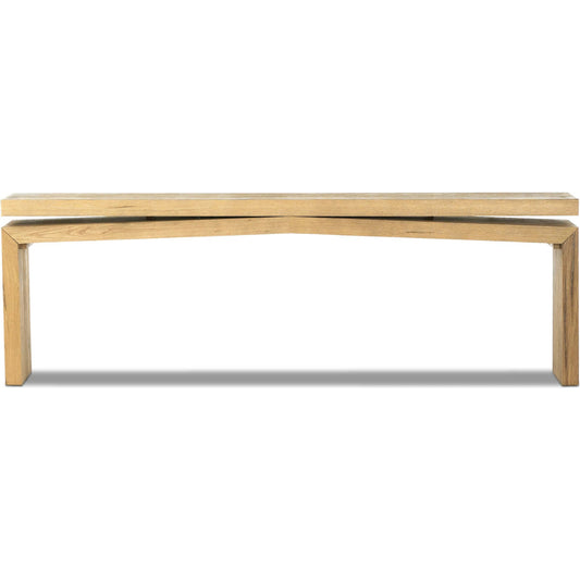Matthes 94" Console Table by Four Hands in worn oak veneer. Made from thick oak veneer, dandy plywood in a unique style.