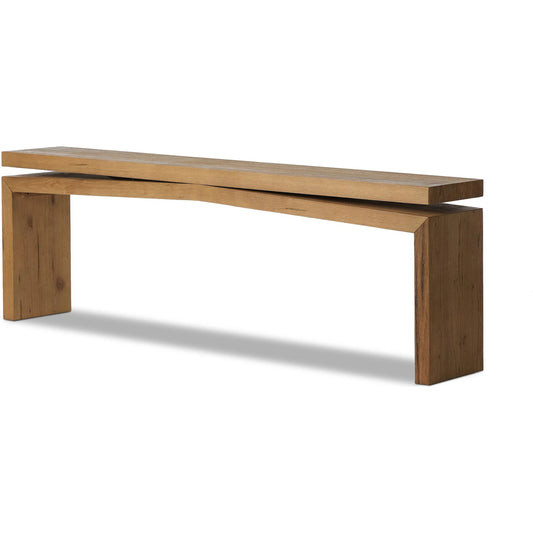 Matthes 94" Console Table by Four Hands in worn oak veneer. Made from thick oak veneer, dandy plywood in a unique style.